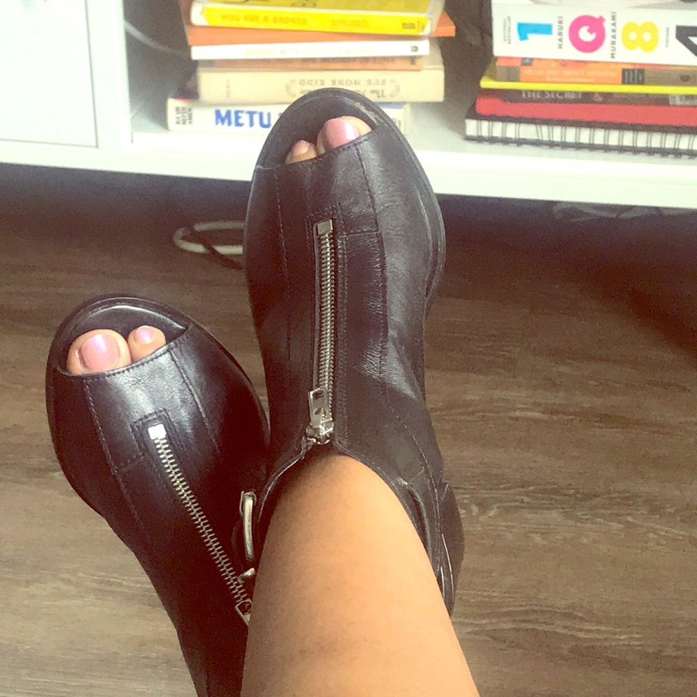 Top shop Black Peep Toe Moto Booties